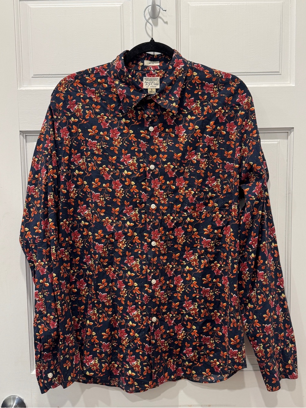 J.Crew Secret Wash Navy Floral Shirt L Slim Fit Organic Cotton Indie Preppy